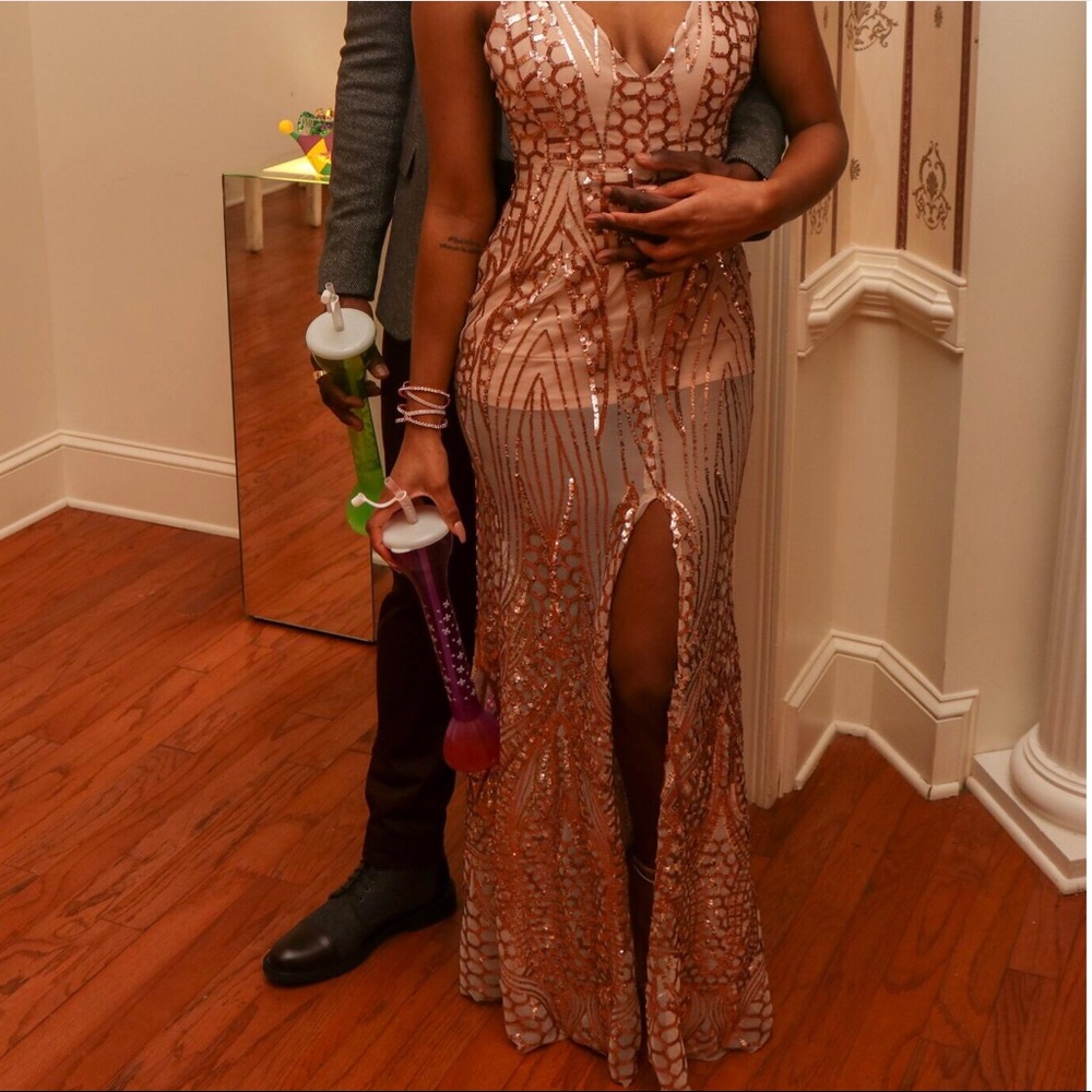 Formal Rose Gold Sequin Dress - Picture 6 of 8